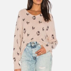 Skull Cashmere Riley Skull V-Neck Sweater 100% Cashmere Dusty Rose Size Small